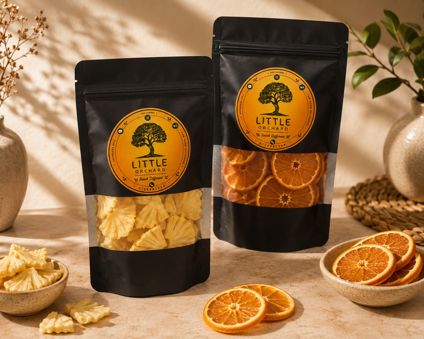 Little Orchard dried orange and pineapple packs together